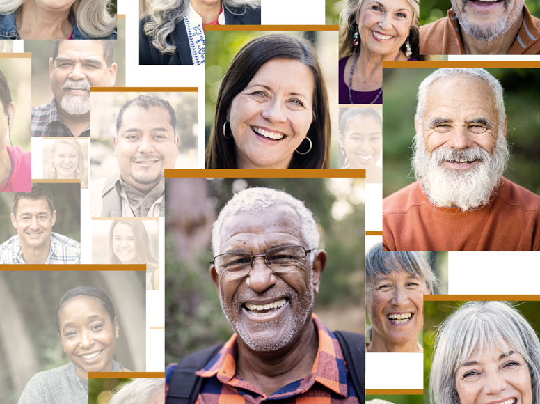 Mosaic of diverse, smiling individual patient portraits
